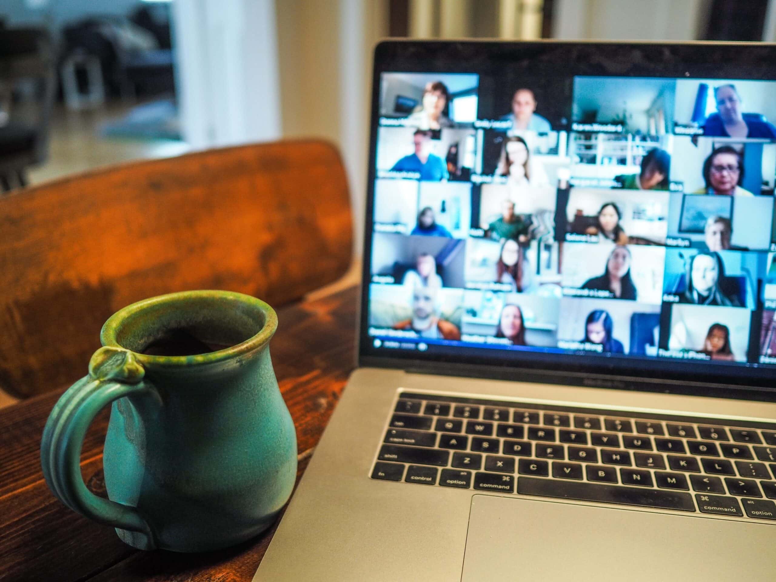 Onlineberatung auf Deutsch für mögliche Jobzuzügler Virtuel møde med mange deltagere via computer.