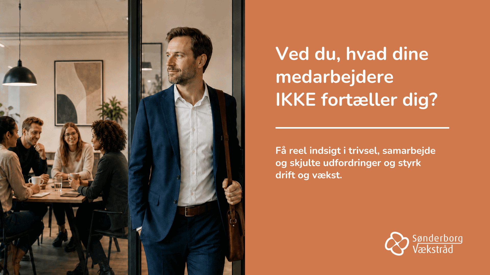 Morgenmøde: Ved du, hvad dine medarbejdere IKKE fortæller dig? Mand i forretningsmøde med fokus på medarbejderkommunikation.