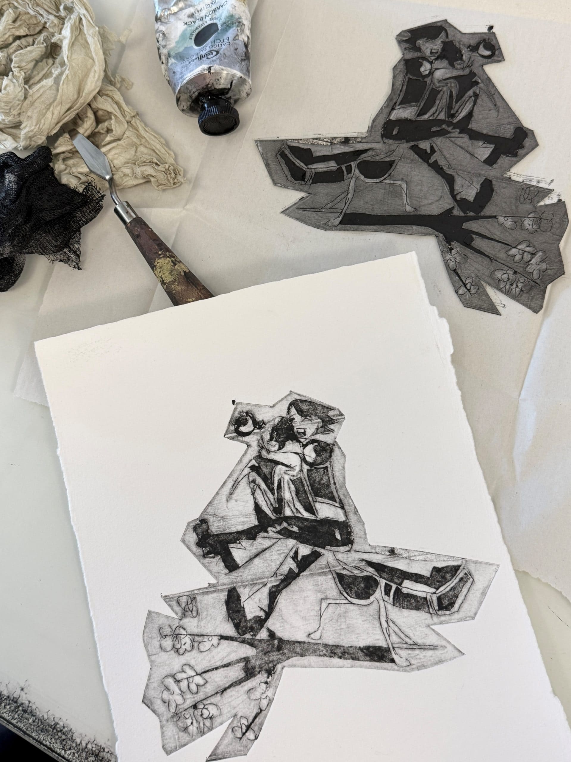 Collografi kunstværk på Sønderjyllands Kunstskole Detalje af collografi kunstværk skabt på temadag i Sønderjyllands Kunstskole.