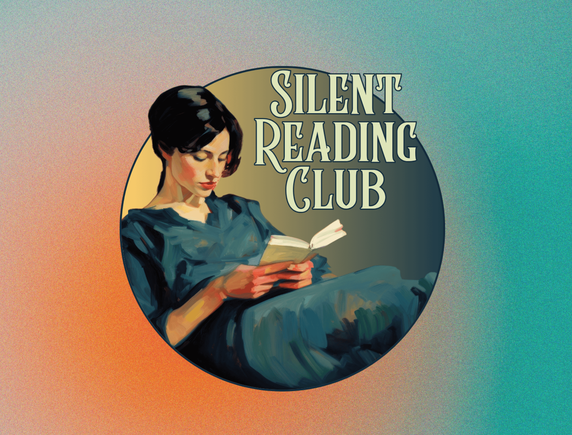 Silent Reading Club Logo Kvinde læser stille med logo for Silent Reading Club.